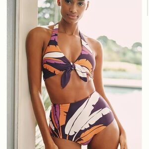 Anthropologie Tropical Knotted Bikini Top and Bottoms